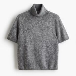 GRAY BRUSHED CASHMERE TURTLENECK TOP SWEATER NWT Sz SMALL